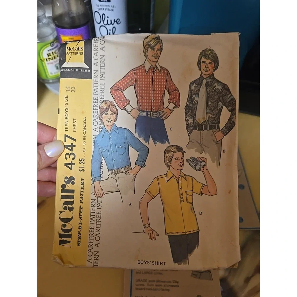 Vtg McCall's 4347‎ Teen Boys Button Down Shirt Sewing Uncut Pattern Size 14